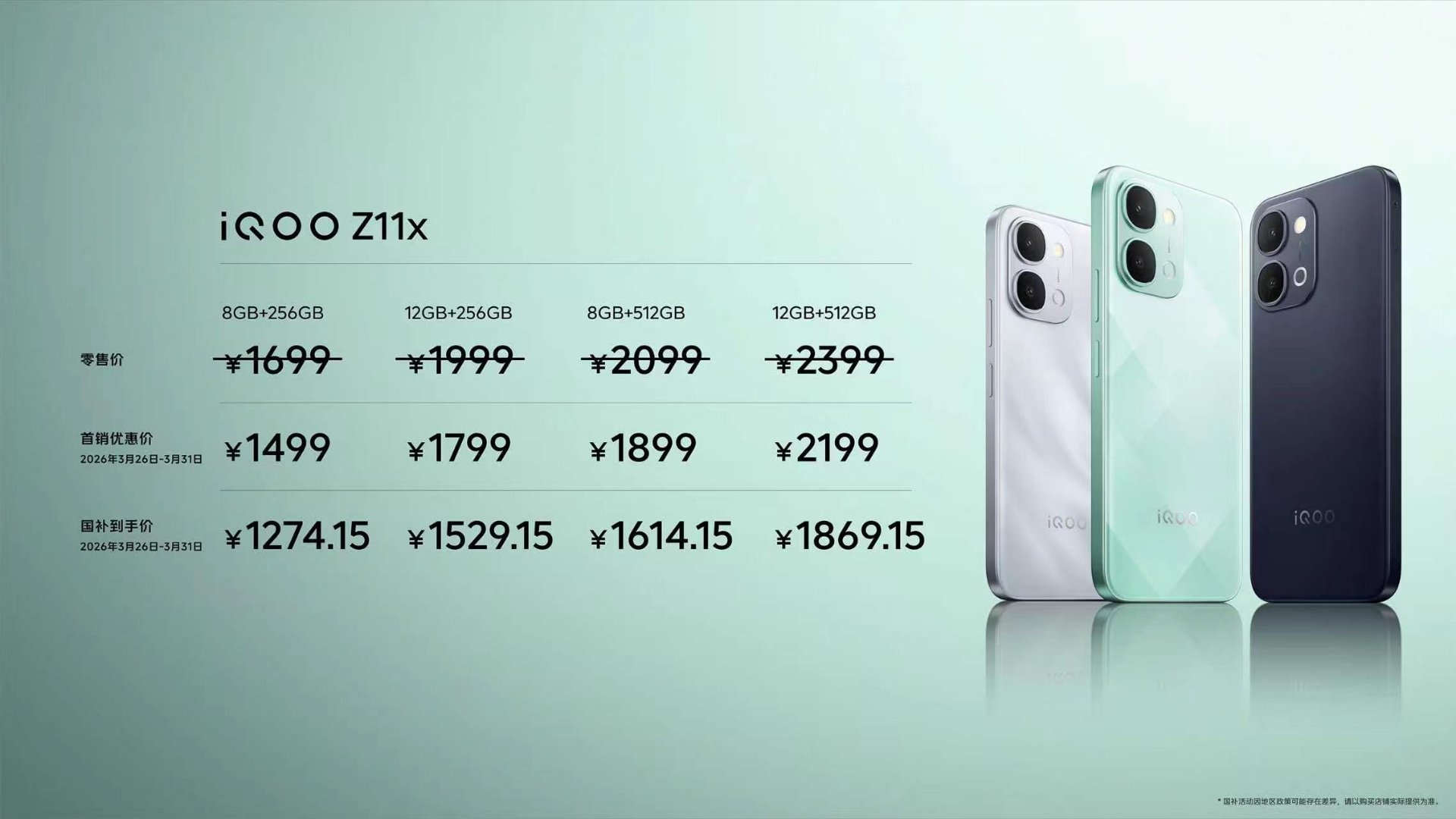 iQOO Z11系列现已开售Z11：2299元起 → 首销1999元起 → 国补