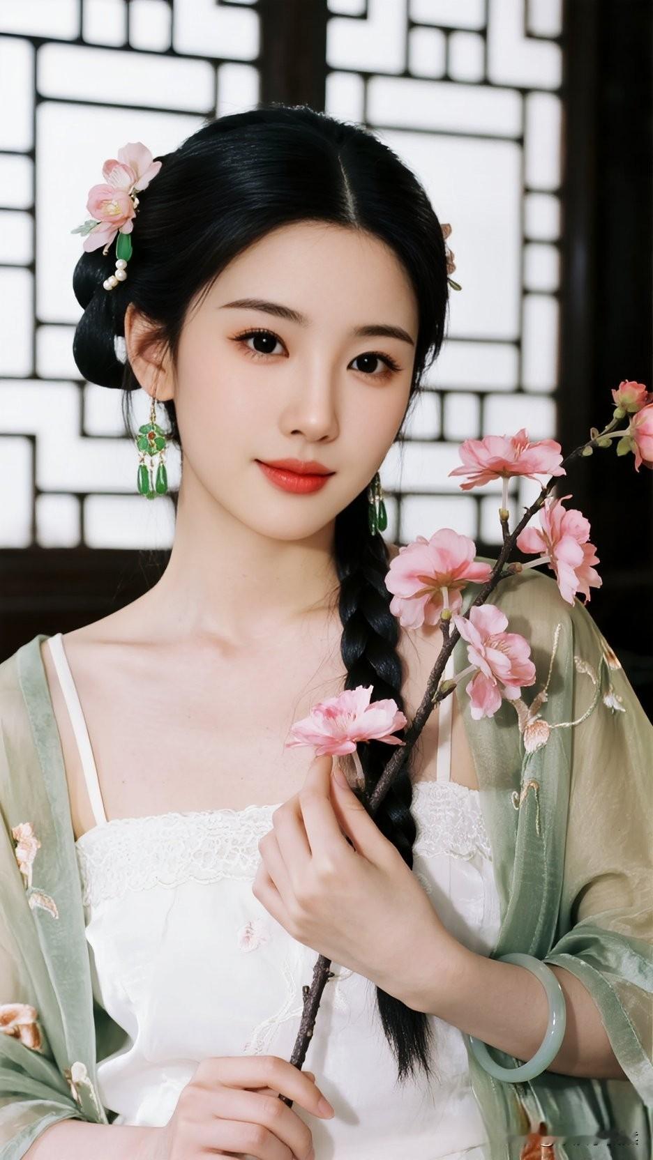 花枝拂面笑，春意满心间。最是相思，芳华人家。春韵初绽