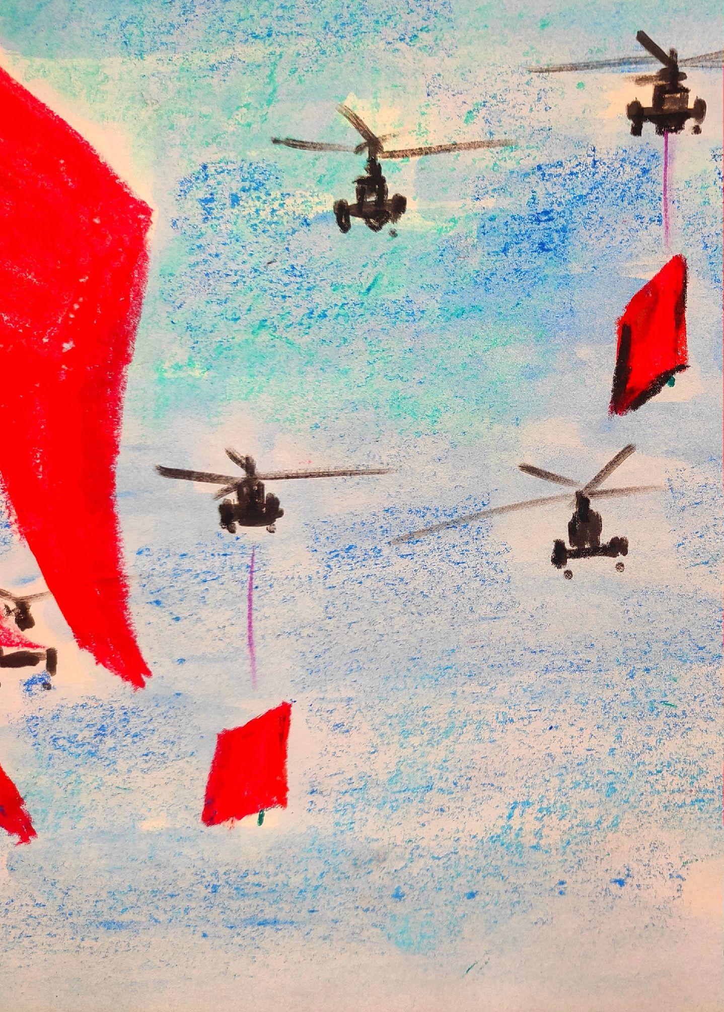 直升飞机混合编队。