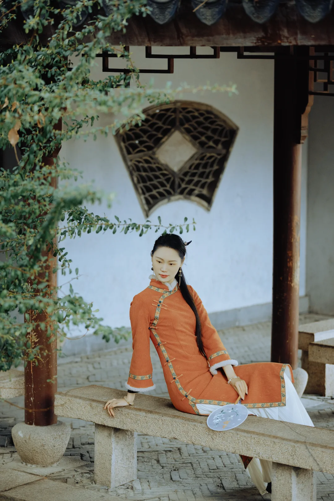 橘色旗袍也太温柔了叭 约拍