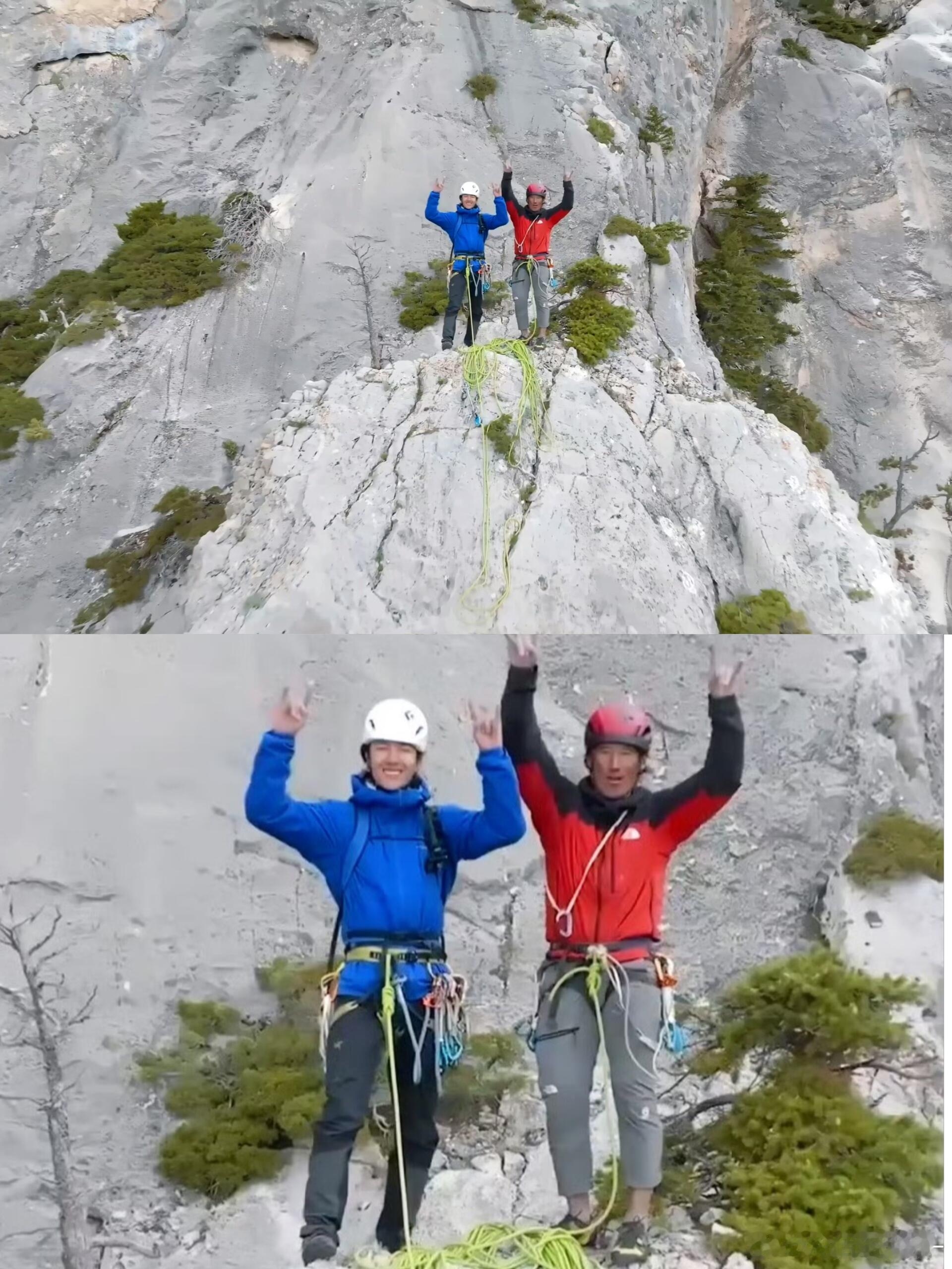 同样是爬山 王一博白白净净 旁边那个黢黑
