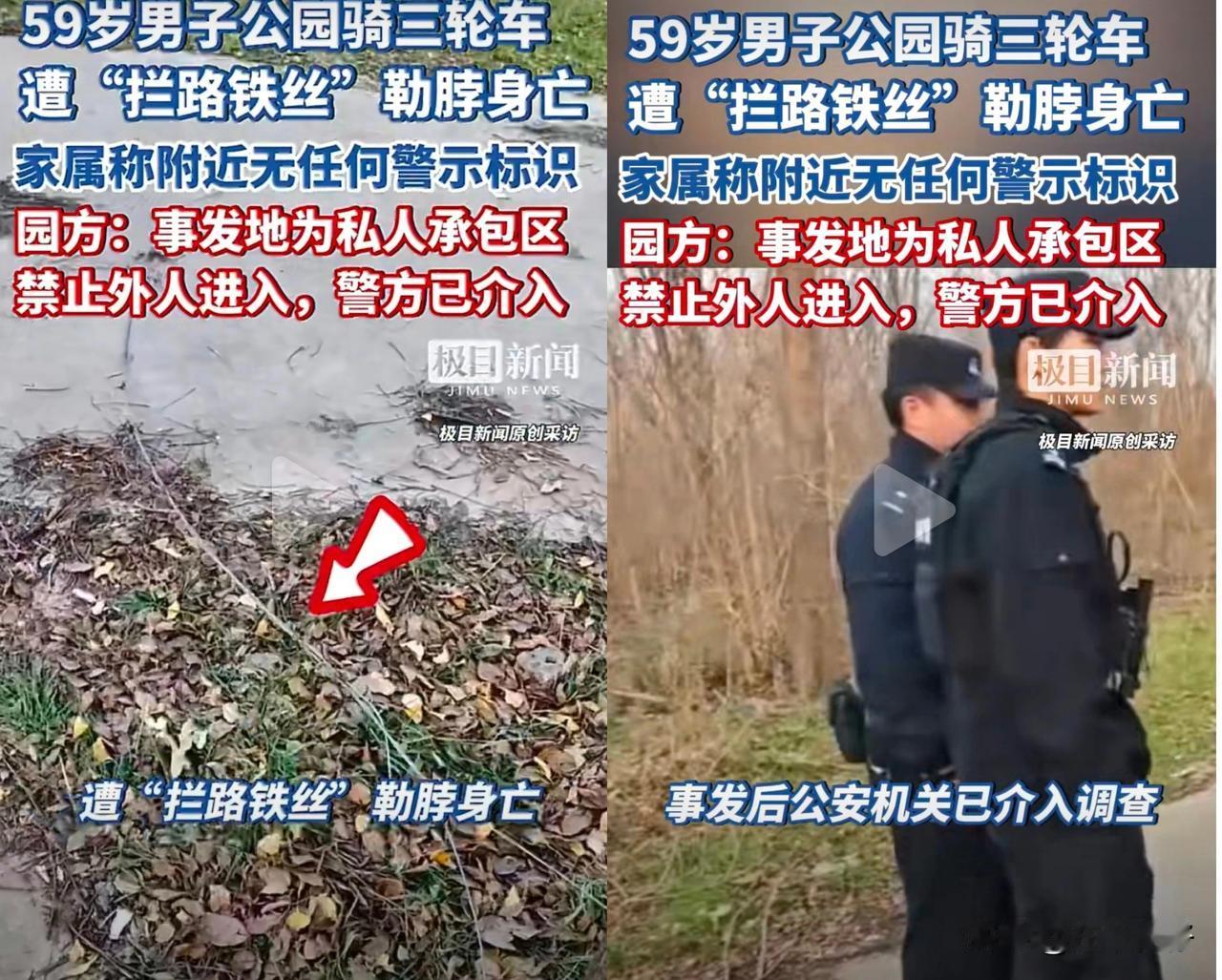 2025年12月10日7时许，兰先生骑三轮车经过公园水泥路时，被绑于两侧大树的铁