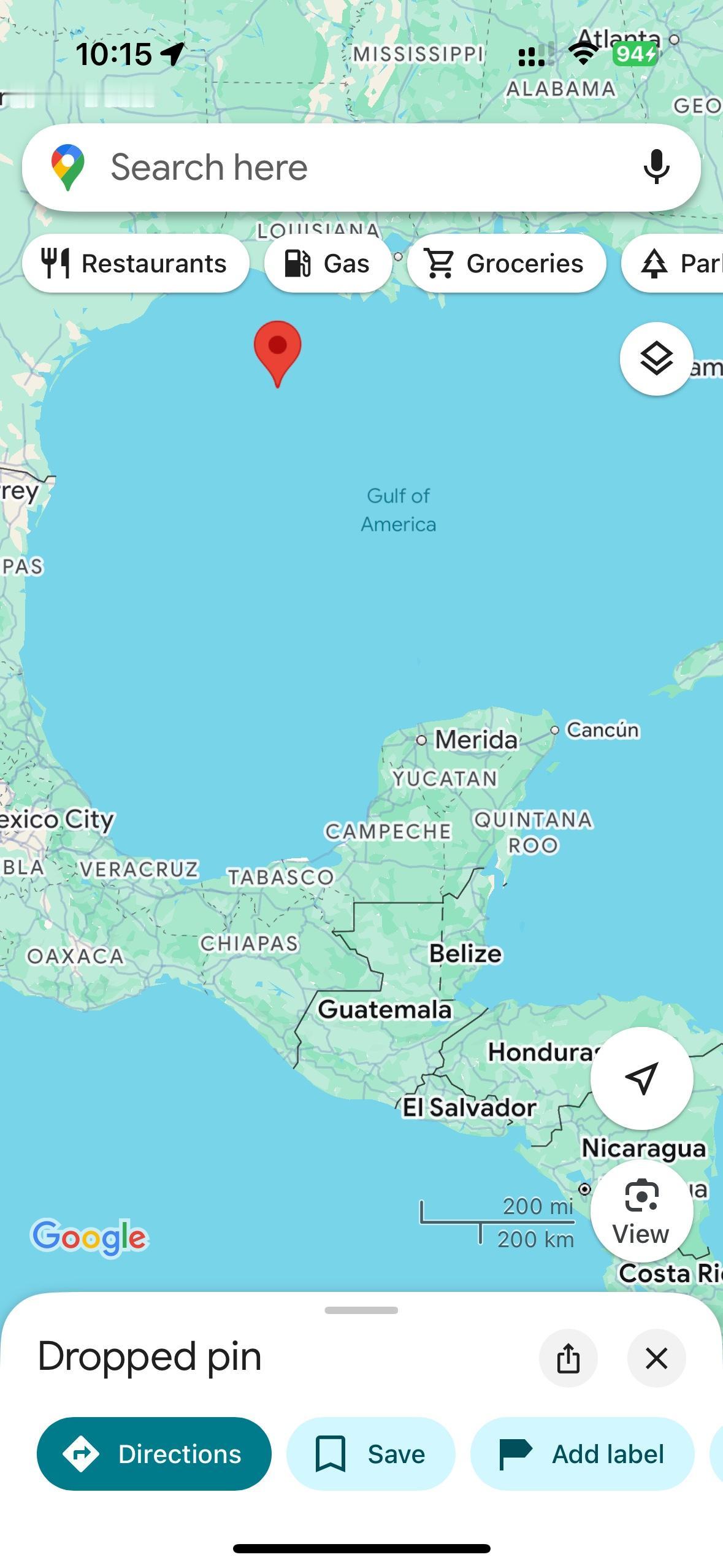 今天打开地图，发现已经改名了Gulf of America了。后面发现原来只有美