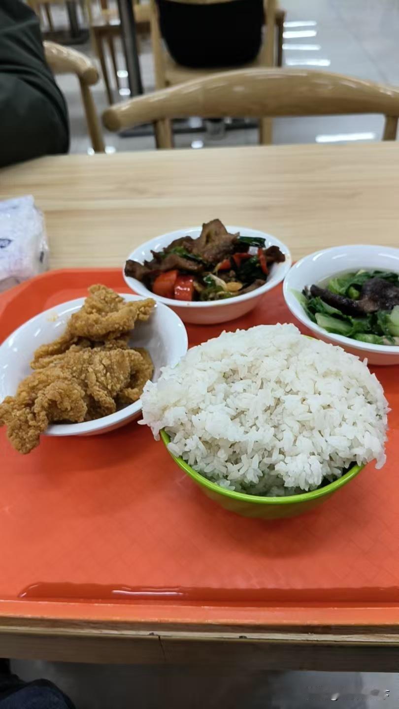 这是网友发的湖北京山亿纬锂能的员工餐，三个菜，一份米饭，售价3块，
最右边的那个