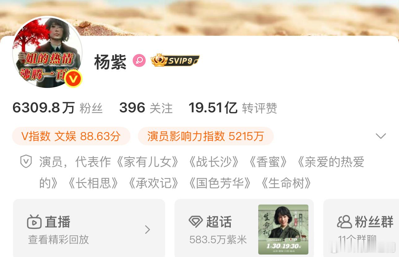 杨紫修改微博代表作：《家有儿女》《战长沙》《香蜜》《亲爱的热爱的》《长相思》《承