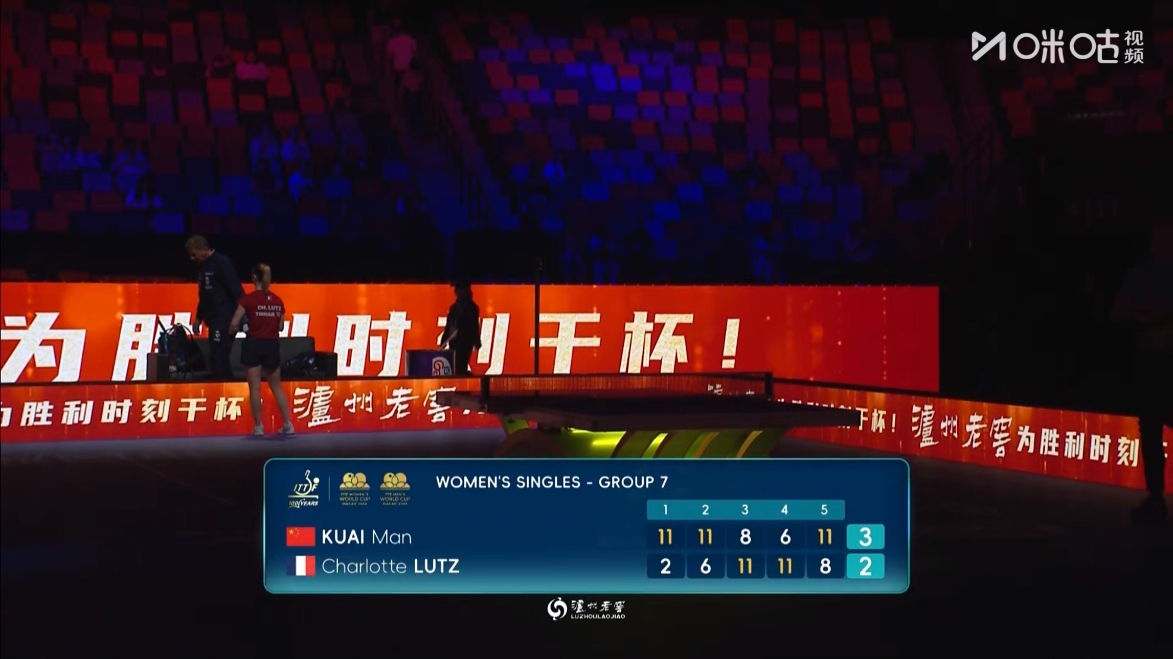 蒯曼3比2夏洛特卢茨 乒乓球 (11-2，11-6，8-11，6-11，11-8