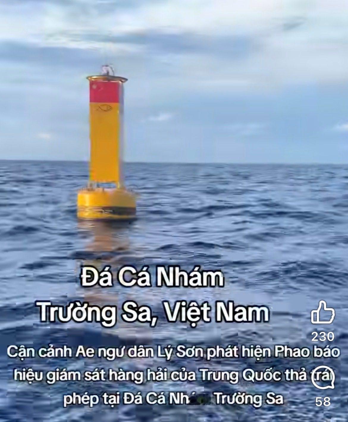 越南渔民在南沙群岛火艾礁，发现了2023年中国交通运输部南海航海保障中心布设的灯