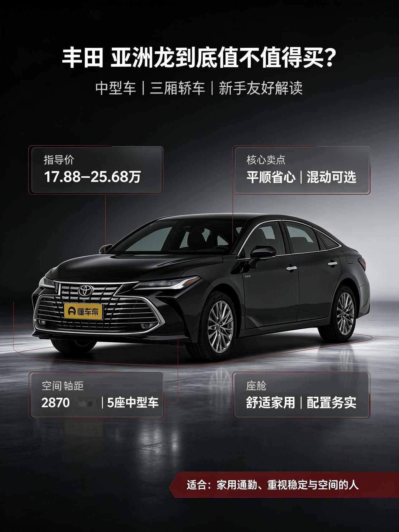 很多家庭选B+级轿车会把亚洲龙纳入备选，这段时间帮家里研究这款车，把优缺点捋清楚