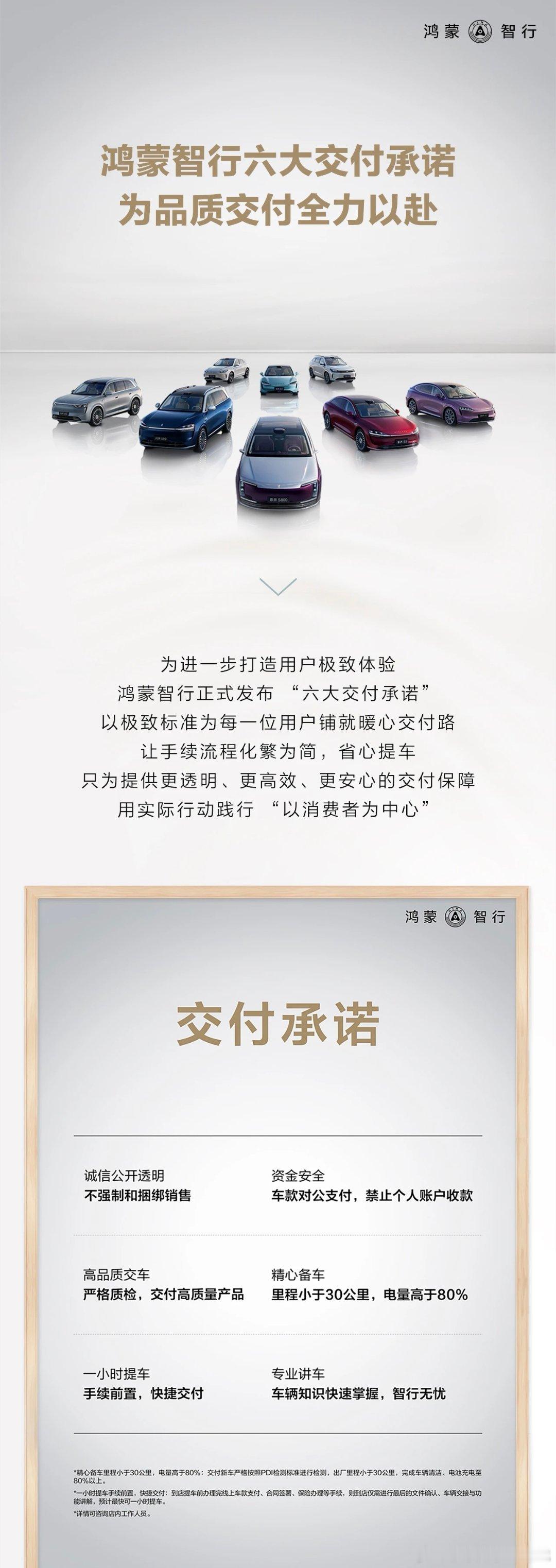 鸿蒙智行六大交付承诺，公开透明给消费者讲清楚比什么都强[doge]鸿蒙智行 ​​