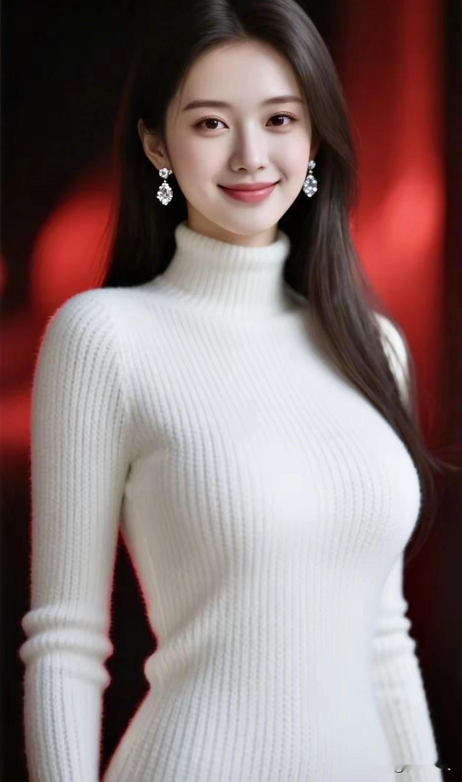 一袭白衣衬娇容，
眉眼含笑醉春风。