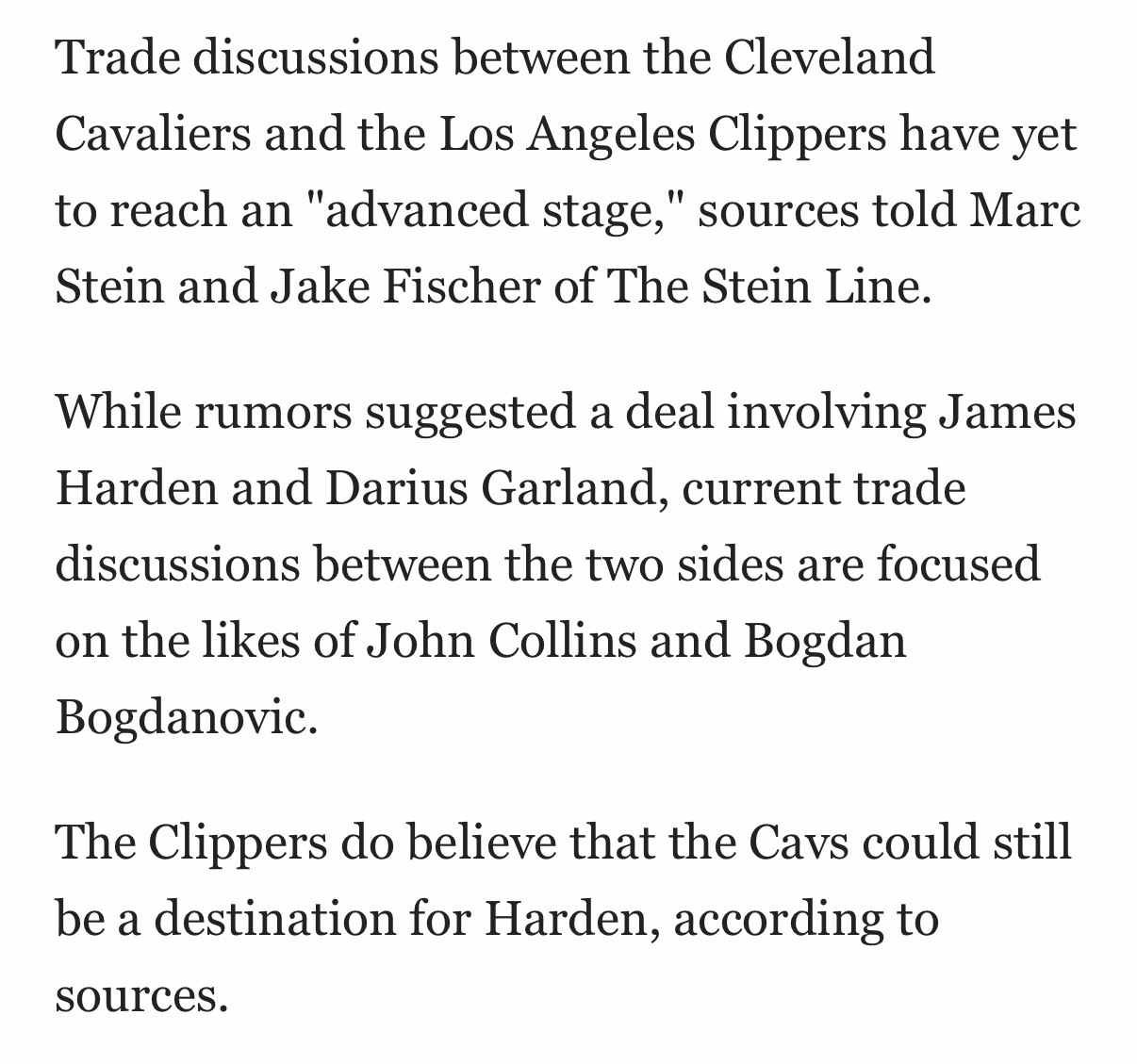 Stein：1. 快船和骑士关于交易哈登的谈判还没有进入“最终阶段”(advan