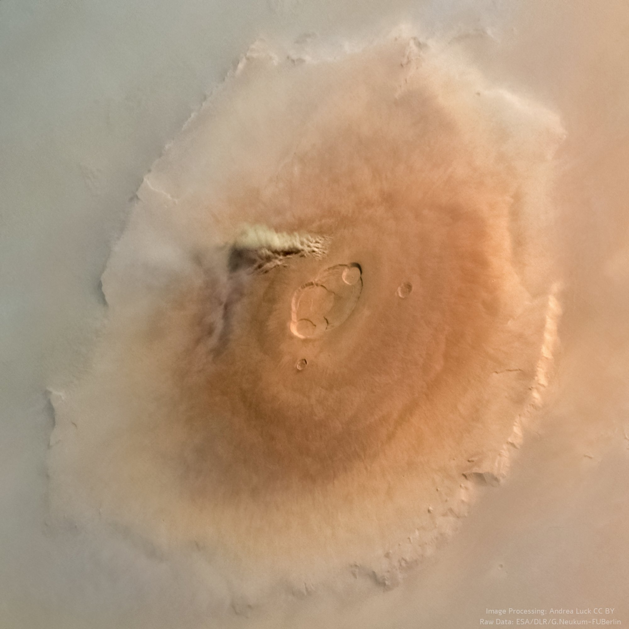 火星奥林匹斯山上的沙尘暴，由欧空局”快车号”2023年拍摄。图像:AndreaL