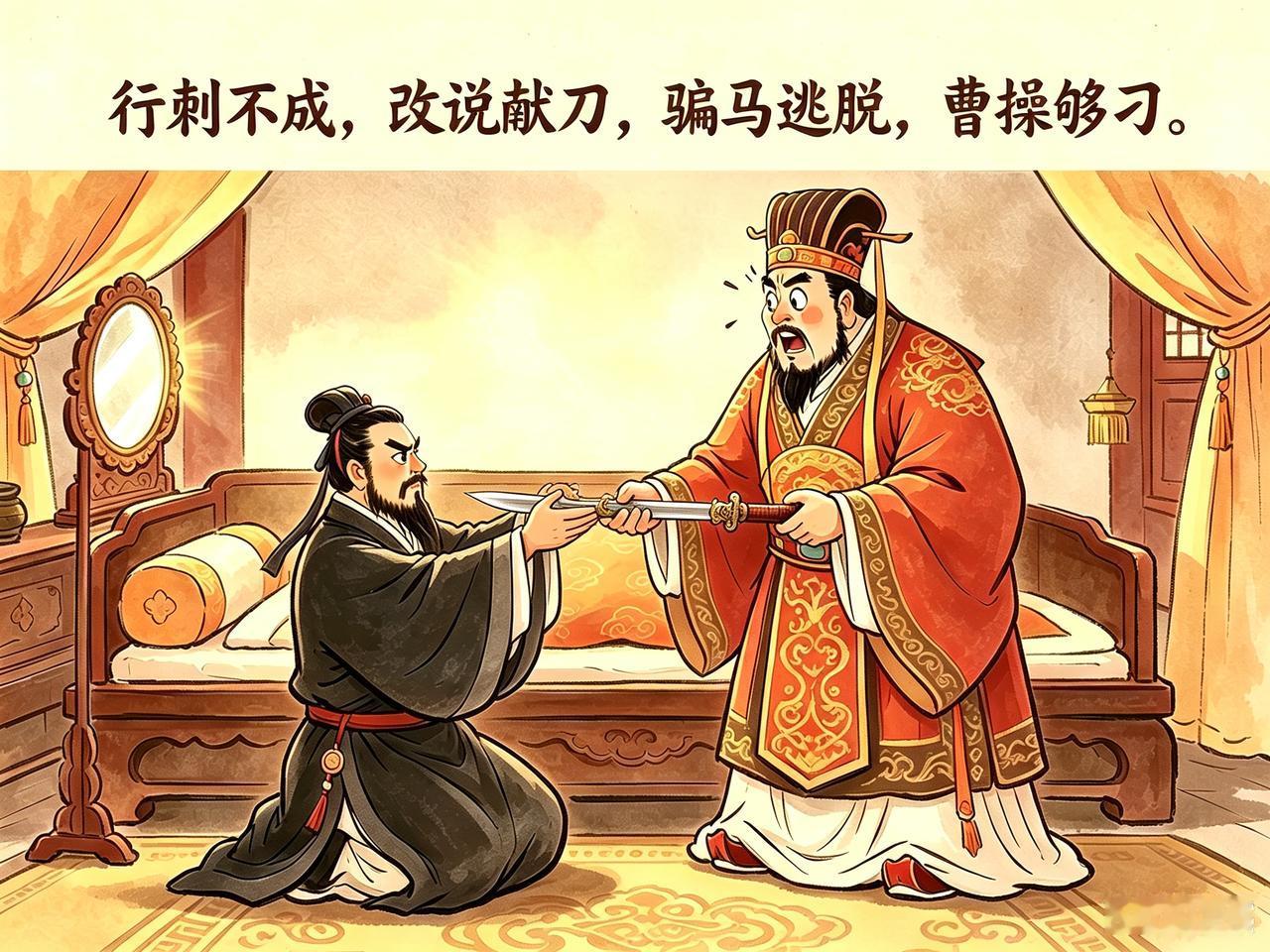 小故事
  行  刺
 
当年曹操，
欲刺董卓，
到董床前，
匕首袖裹，
拿出瞬