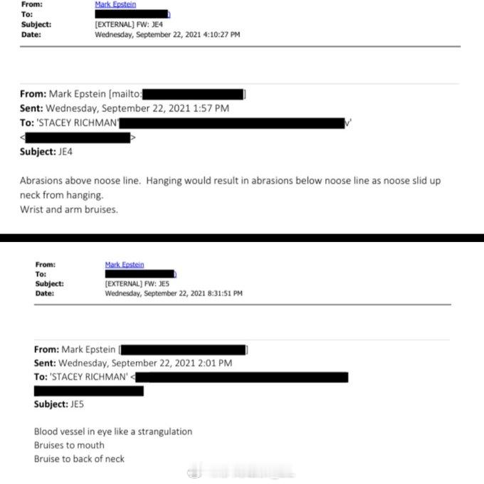 杰弗里·爱泼斯坦的弟弟马克·爱泼斯坦在2021年向律师发送了自己收集的法医证据，