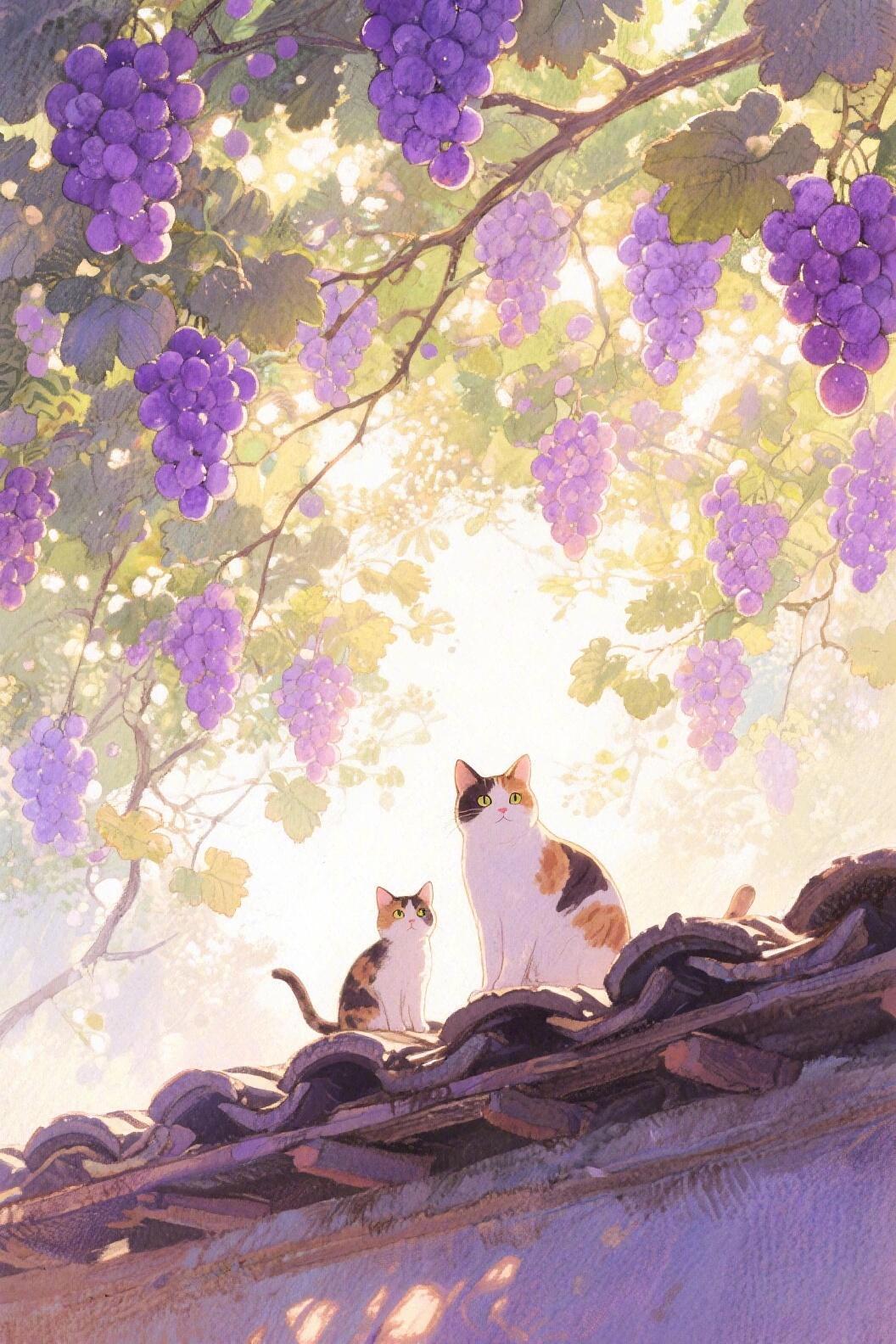 葡萄藤下的小猫 ​​​
