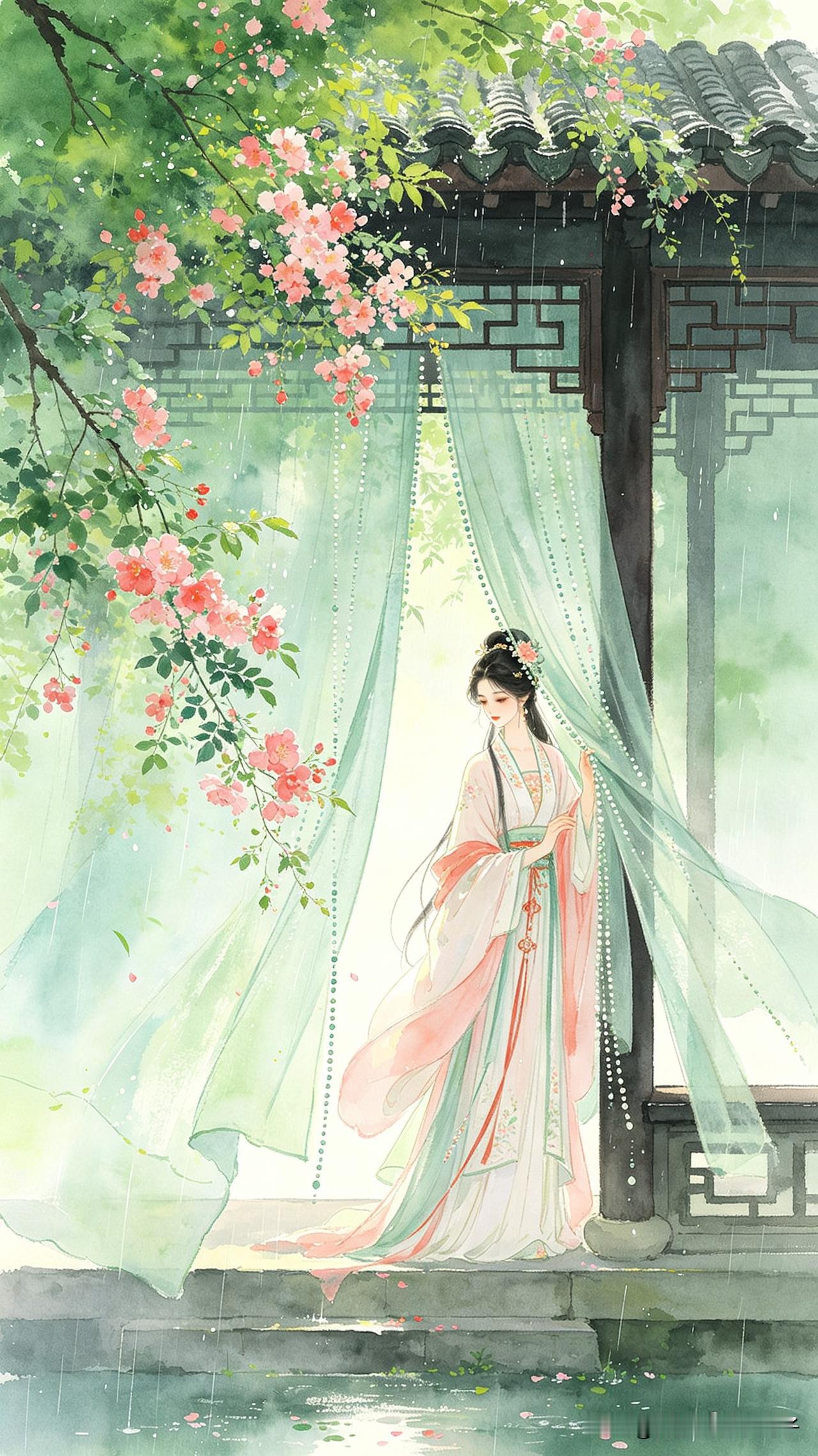 昨夜小窗听雨声，
晓来庭院绿阴成。
卷帘不忍看春尽，
     
…………请师友