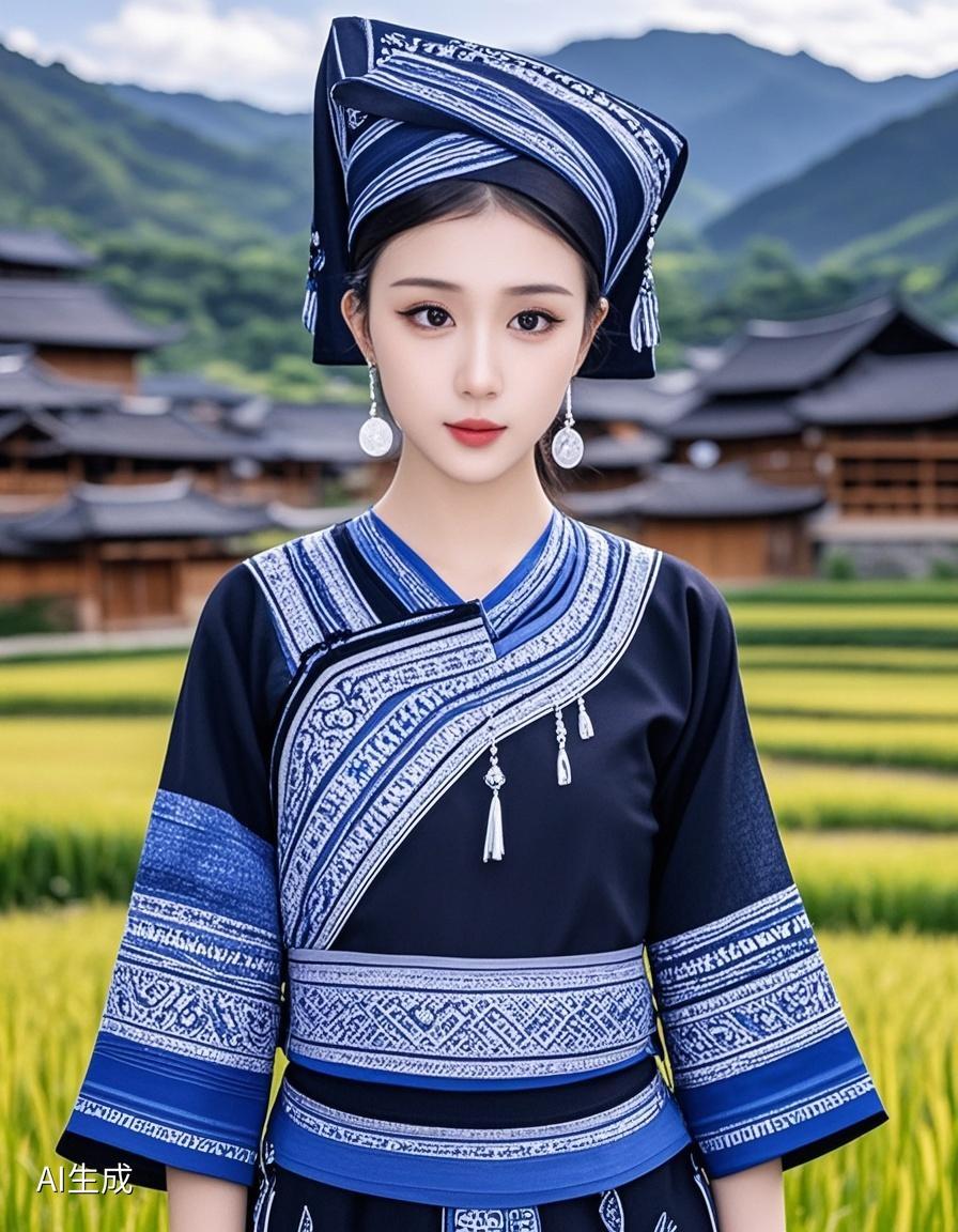 AI写真辑吊脚楼前花正艳🌸，对襟衣上绣丰年，壮家夏日醉心间～