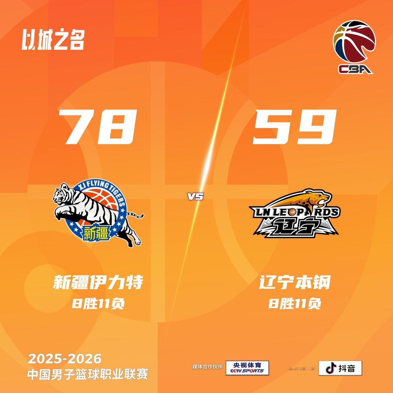 新疆伊力特 78-59 辽宁本钢新疆男篮vs辽宁男篮
新疆伊力特：吴冠希18分8