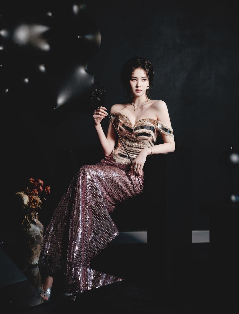 白鹿盘发亮片裙白鹿抹胸流光裙美人鱼🧜♀️女王 