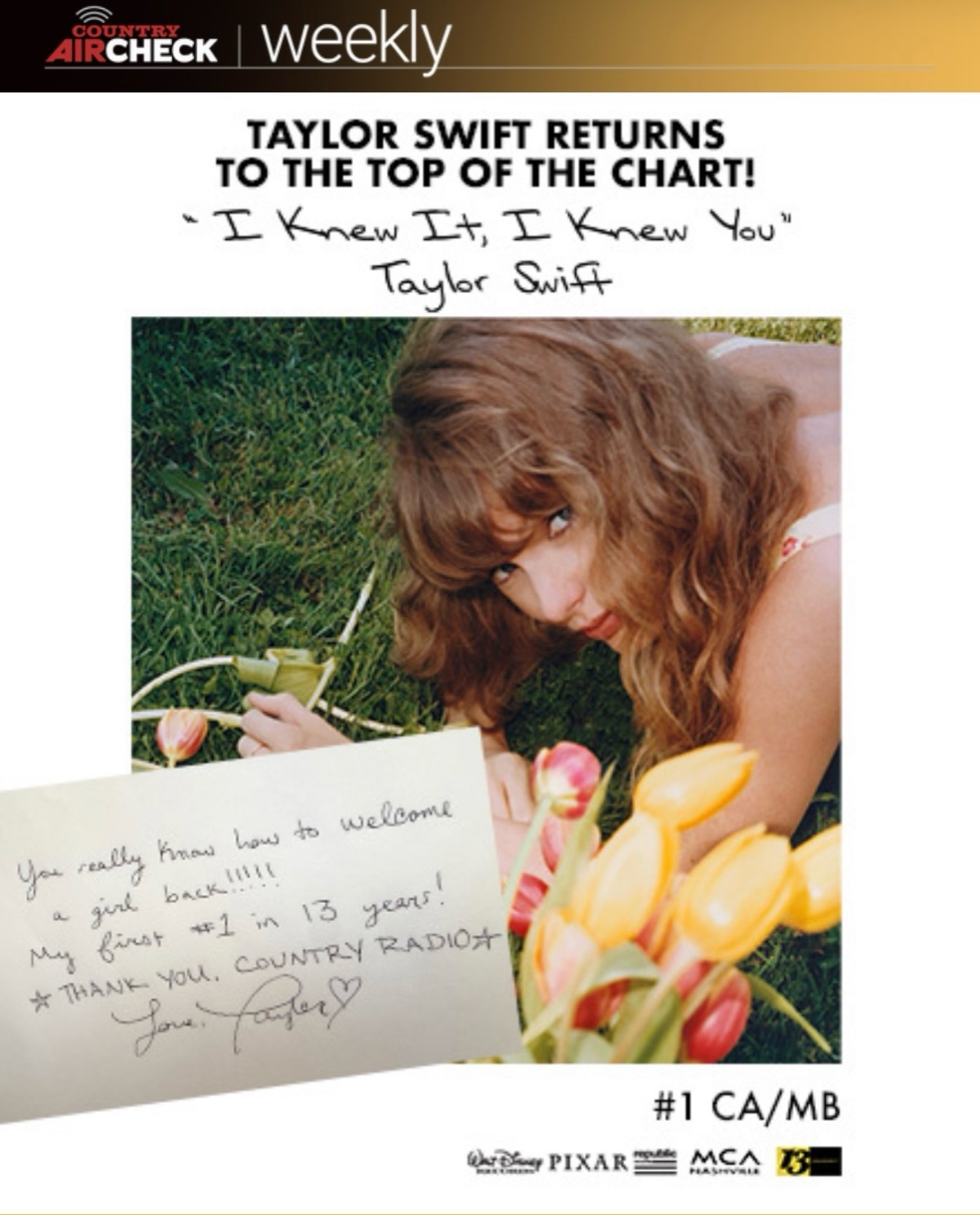 霉霉 Taylor Swift 向乡村电台写了封感谢信，感谢他们给予的欢迎回归以