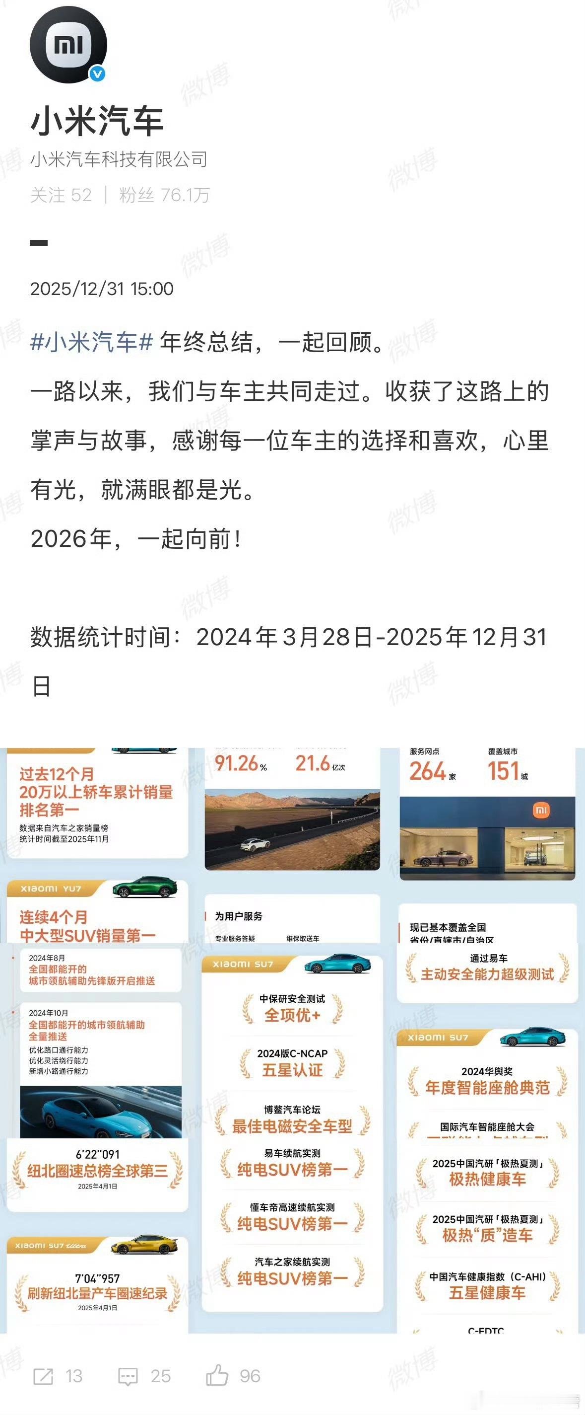 小米汽车2025年终总结大V聊车 26年继续贡献自己的力量
