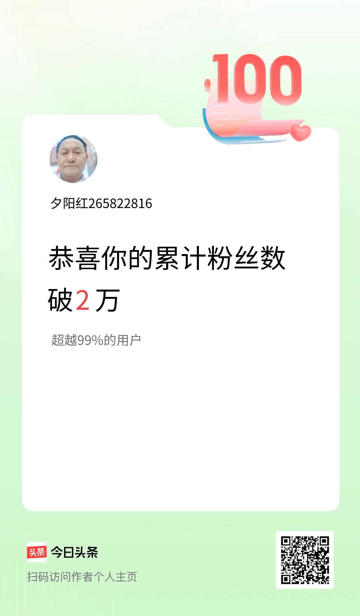 我在头条累计粉丝数破2万啦！