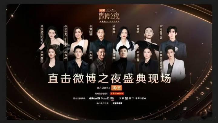 微博之夜 前排：吴京＞沈腾＞肖战＞辛芷蕾＞白鹿＞刘宇宁后排：黄晓明＞姚晨＞佘诗曼