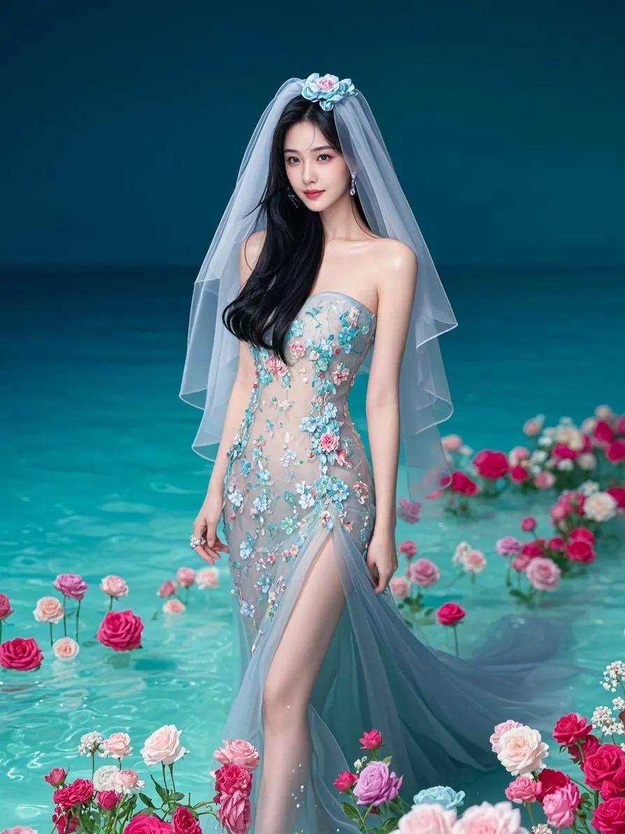 花影翩翩舞，红裙婀娜娇。