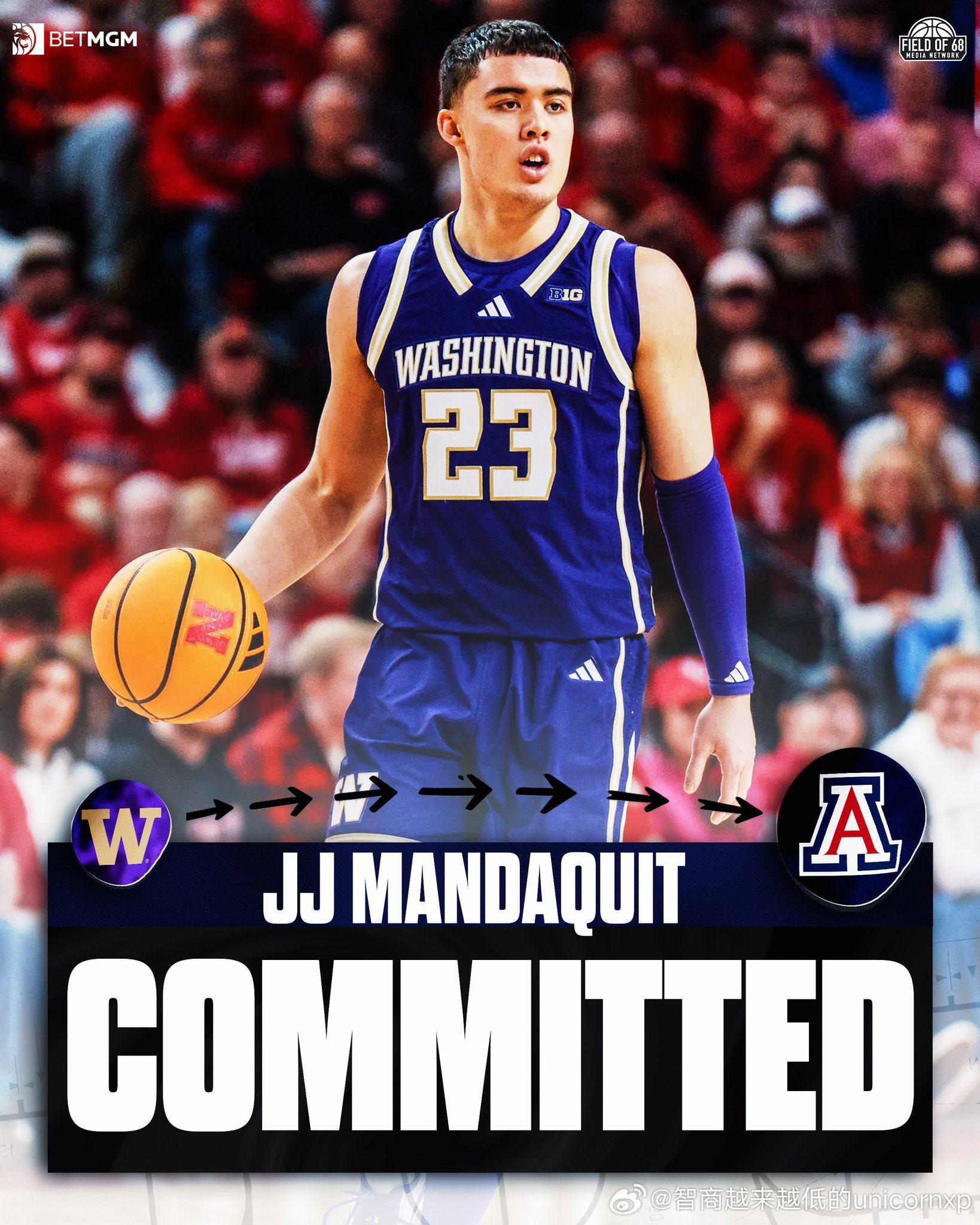华盛顿大学前美国国青控卫JJ Mandaquit承诺亚利桑那大学NCAANBA