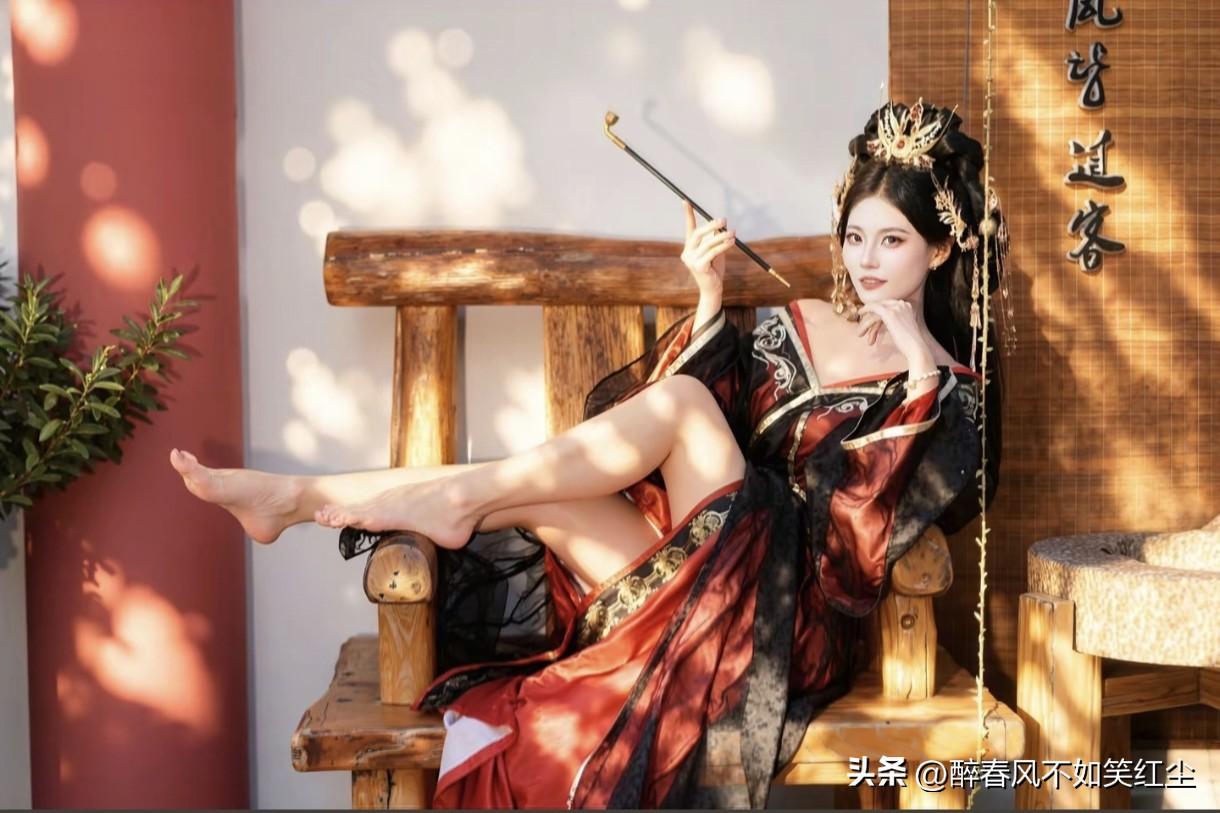 古风美人倚栏坐，手持长笛意自闲。古风浅笑写真 青衫抚笛照 侧倚美女 古风卧姿照 