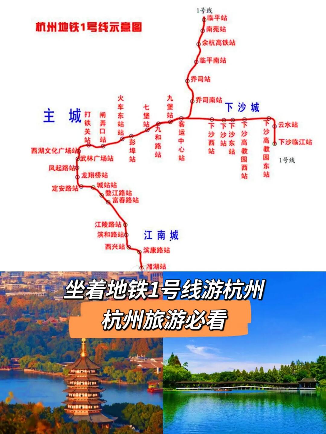 杭州旅游/坐着地铁1号线游杭州（景点大全）