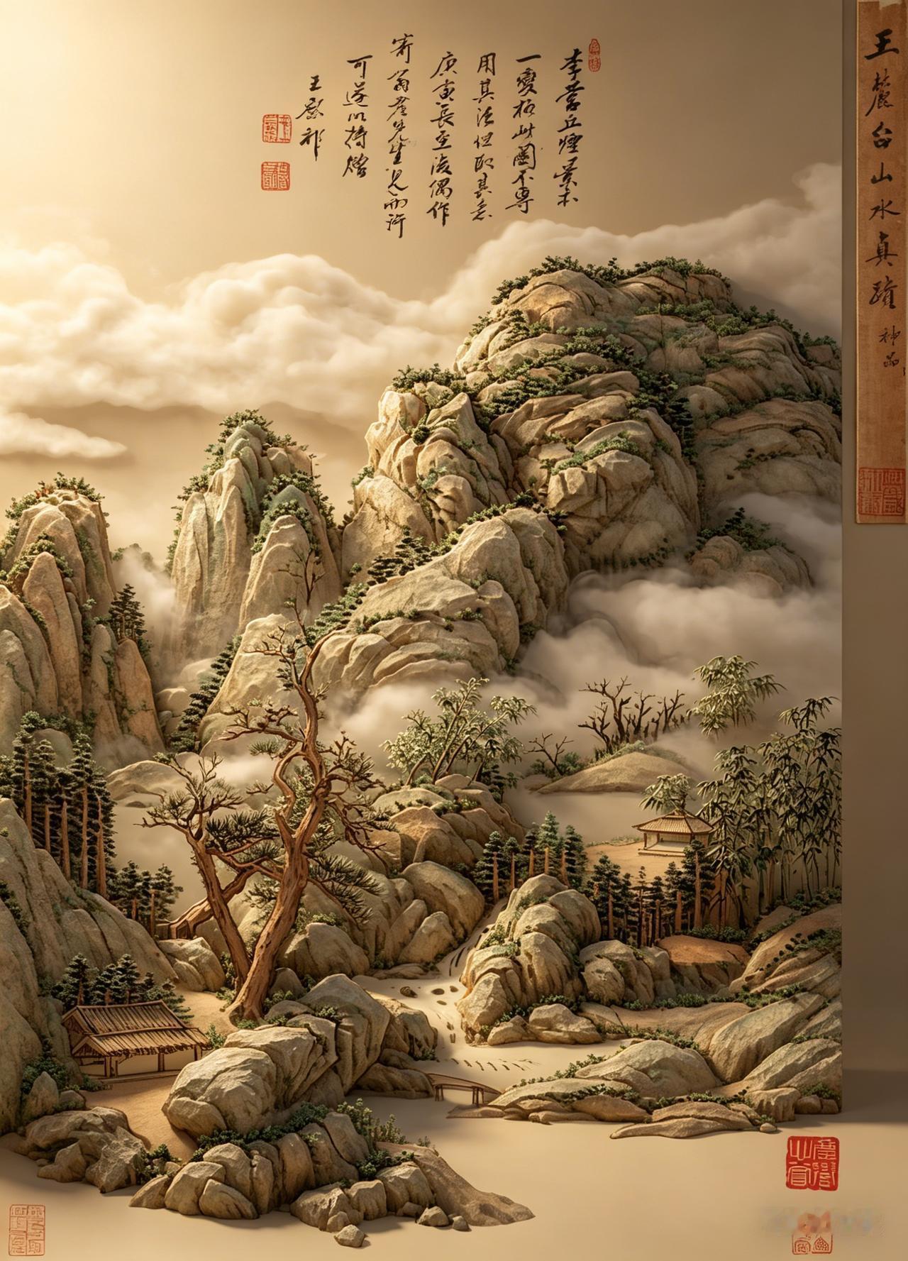 王原祁《仿李营丘山水》 ——
王原祁这画，就是把李成的骨架，填进自己的笔墨里。