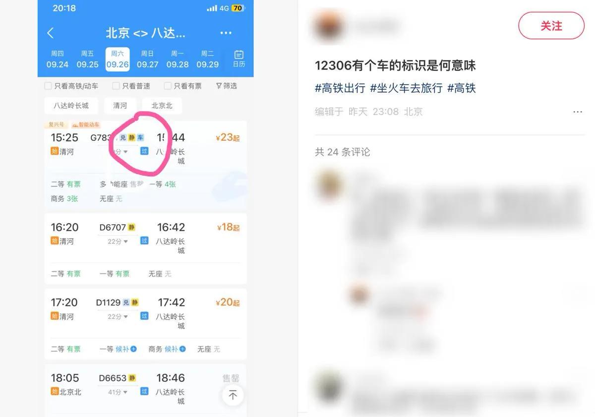 网友又发现12306购票页面的“小秘密”：部分车次带“车”标识，客服称系“自行车