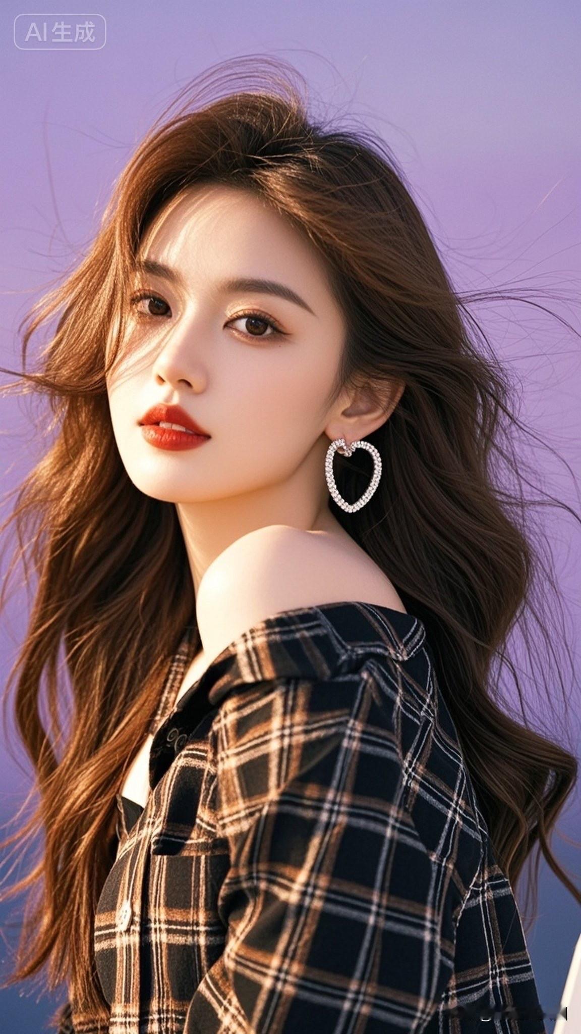 复古格纹衬衫搭配大耳环，优雅气质满分！👗💄✨