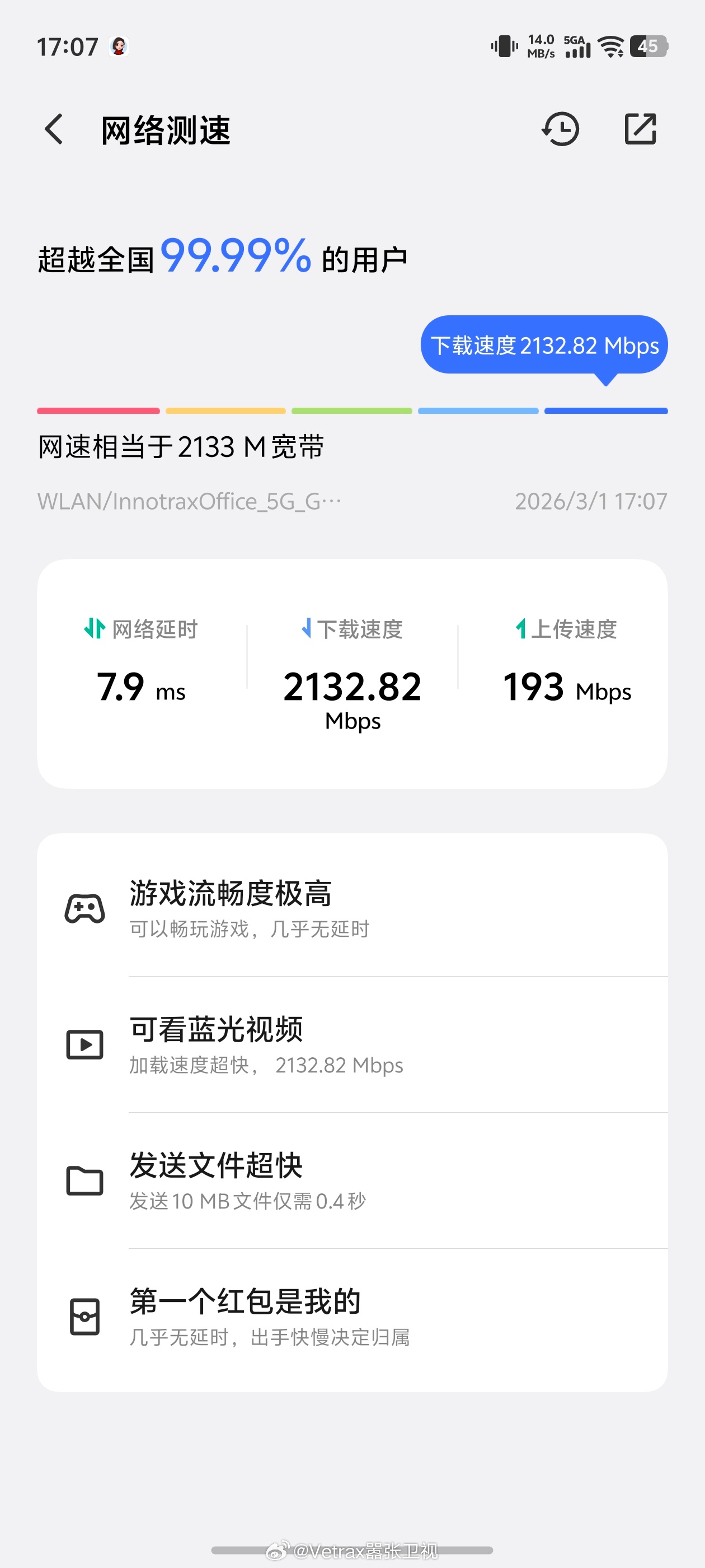 移动的免费送的 2000M 宽带真不错……（有一种感觉：移动宽带的素质比前几年好