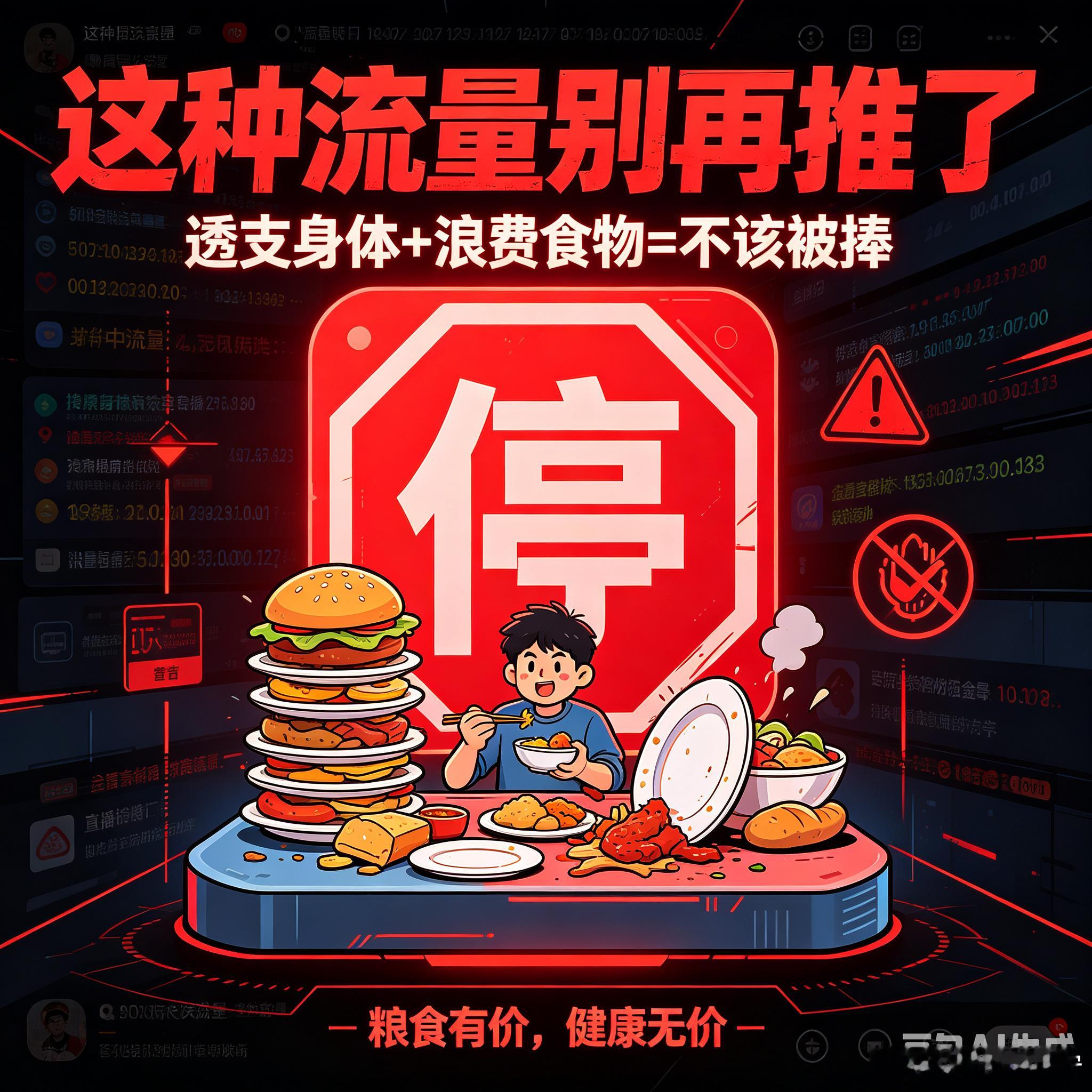 这样的吃播该全面叫停了以透支身体健康为代价的大胃王吃播，加上刻意铺张、浪费粮食的