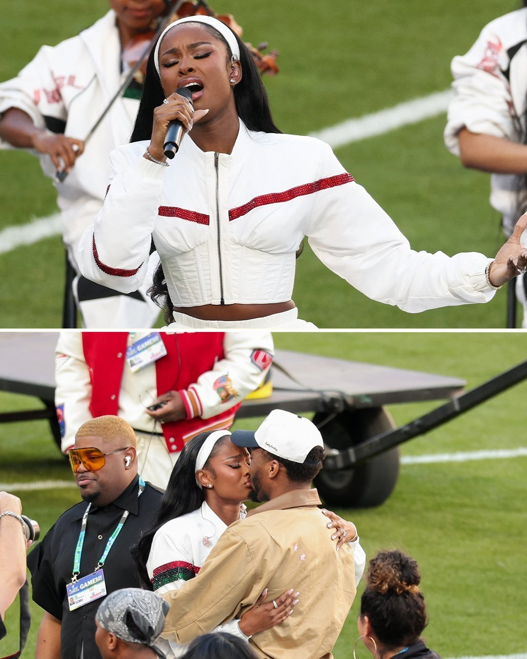 大秀了一波米切尔的未婚妻在超级碗中场秀献唱，米球助阵+献吻超级碗中场秀米切尔未婚