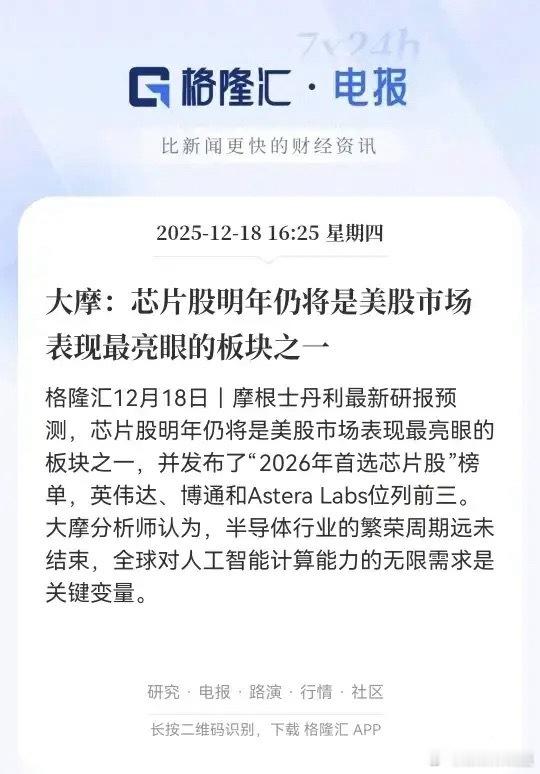 这一板块估计利好持续12月18日格隆汇电报显示，摩根士丹利（大摩）研报预测202
