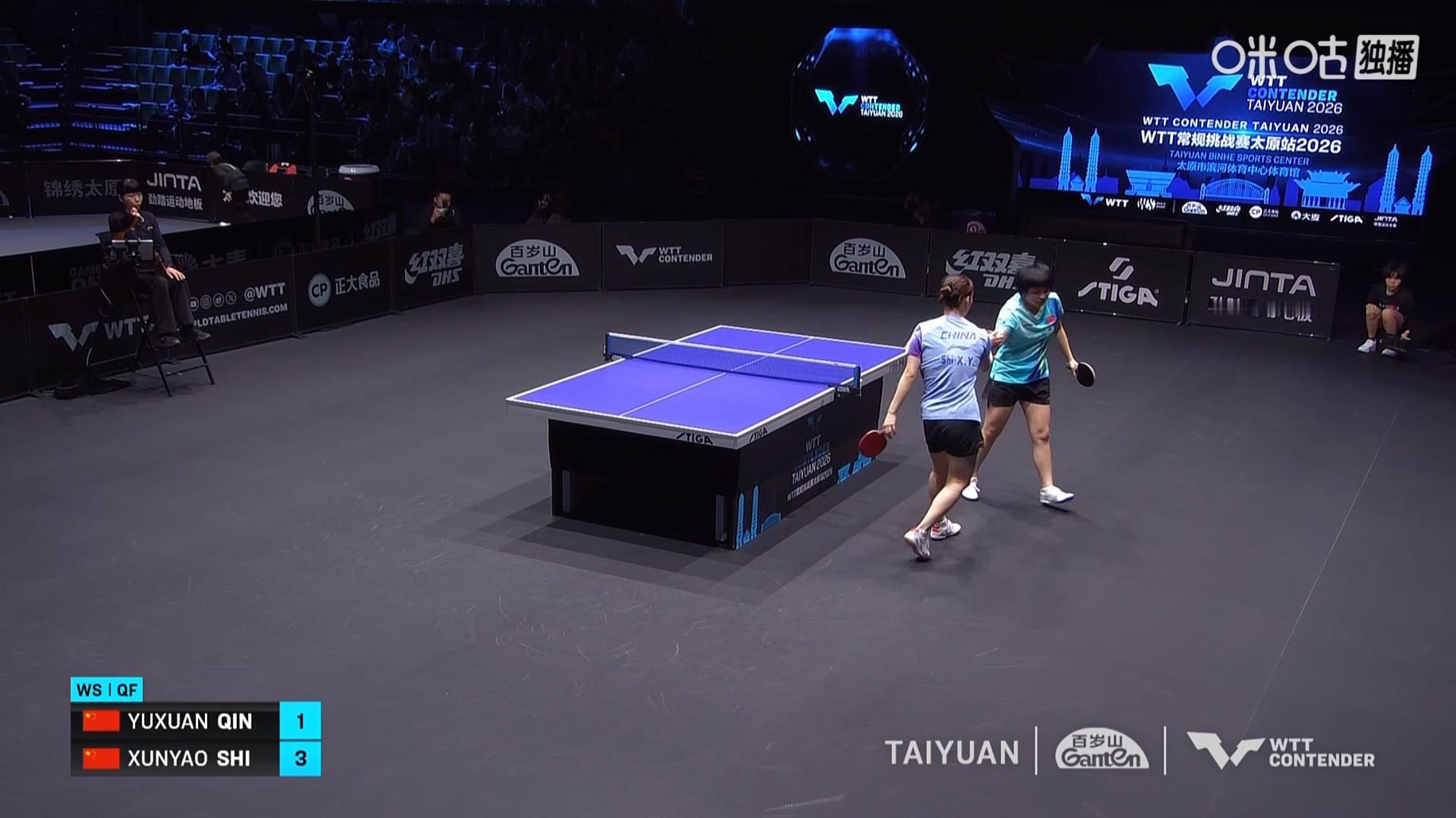 石洵瑶3比1覃予萱(11-7，10-12，11-9，11-7)晋级wtt常规挑战