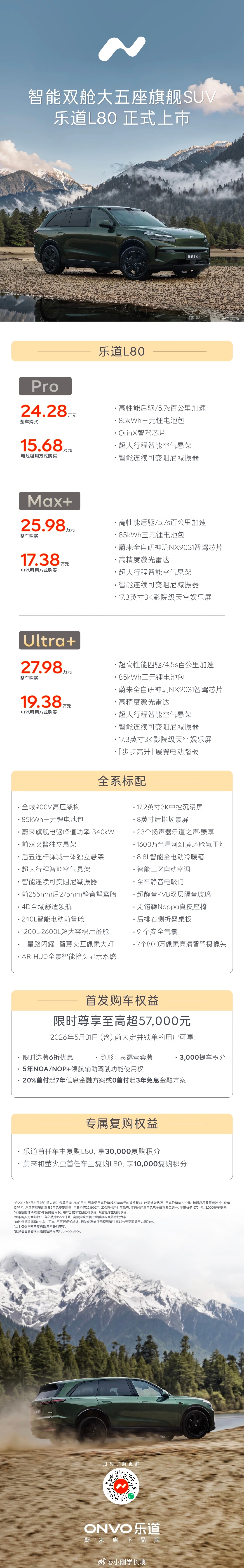 乐道L80整车24.28万元起BaaS后15.68万元起！-三个配置Pro版整车