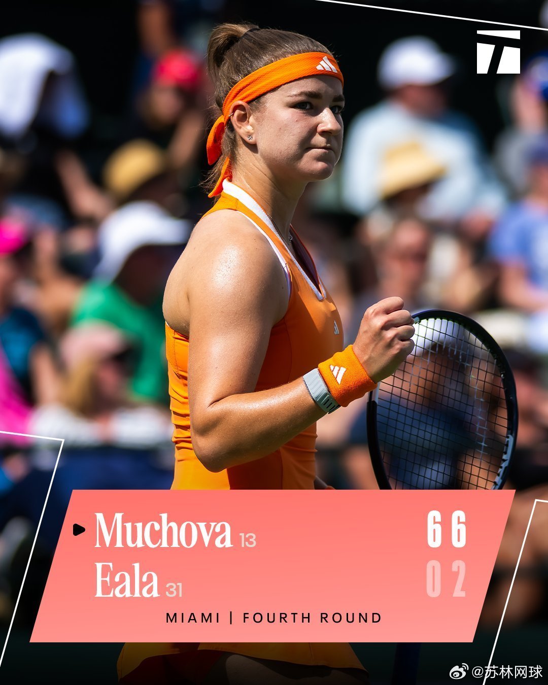 穆霍娃6-2/6-0伊埃拉只让菲律宾人拿2局。下轮对手姆博科。谁能晋级半决赛？w