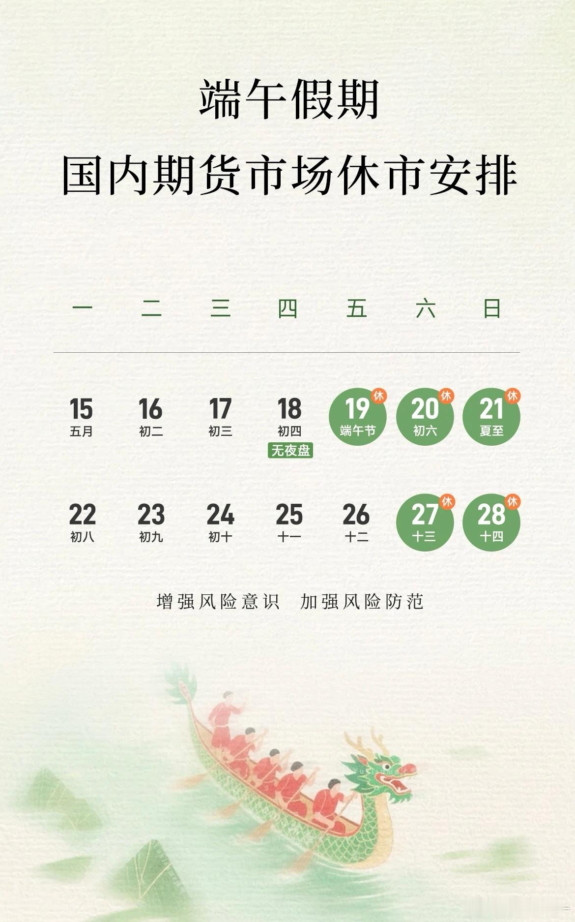 端午假期休市安排（今天无夜盘）期货
