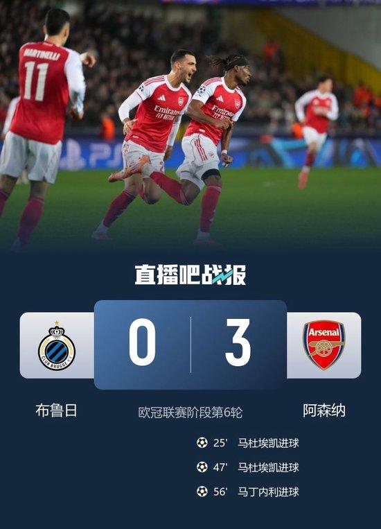 6连胜！阿森纳3-0布鲁日基本锁定前8 马杜埃凯双响马丁内利世界波
12月11日