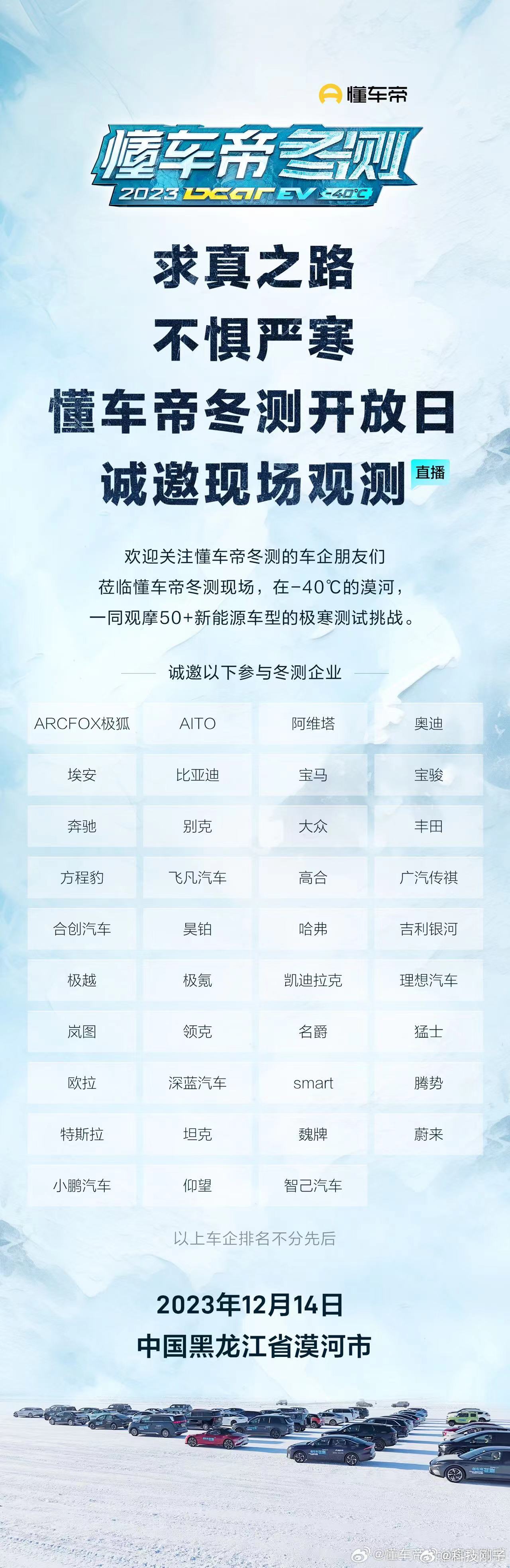 #懂车帝将全程直播冬测现场#  不看不知道，车圈儿真热闹。今天热闹了一天的懂车帝