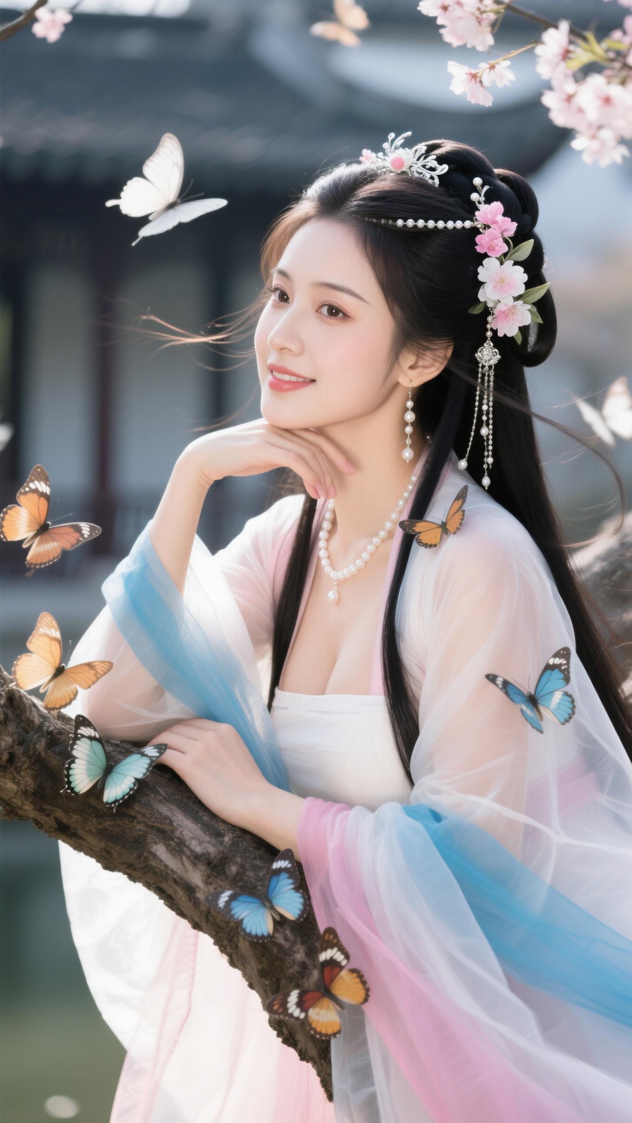 鹧鸪天·蝶绕春枝
 
罗袂生香倚杏枝，绡衣轻覆玉光迟。珠簪暗缀玲珑韵，蝶翅明承笑