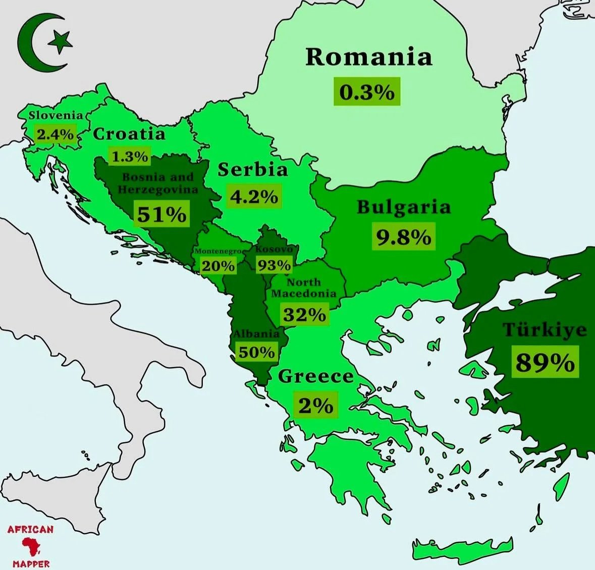 巴尔干地区伊斯兰教的比例 
