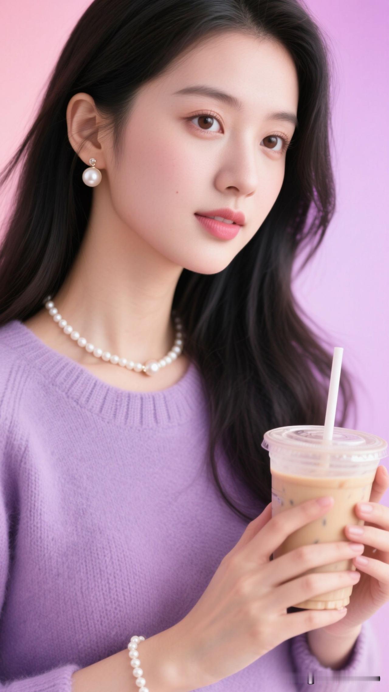 ⌛️ 腕表曳着金链的光，珍珠串起柔糯的诗，紫调里，每一缕暖意都妥帖得像个甜梦。轻