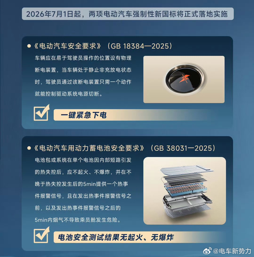 别克至境e7 7月1日起，两项电动汽车强制性新国标（GB38031，GB1838