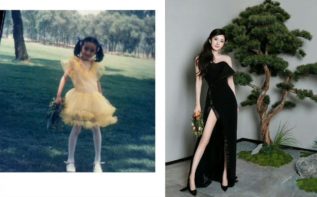 杨幂小时候VS长大后杨幂从小美到大的范本！小时候乖巧可爱，长大后气场全开，五官复