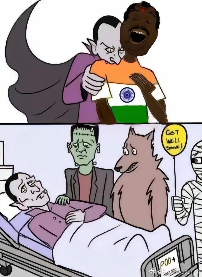 这是欧美讽刺印度的漫画

欧美对它们的称呼是哥布林，细菌，和Pa………。虽然很形